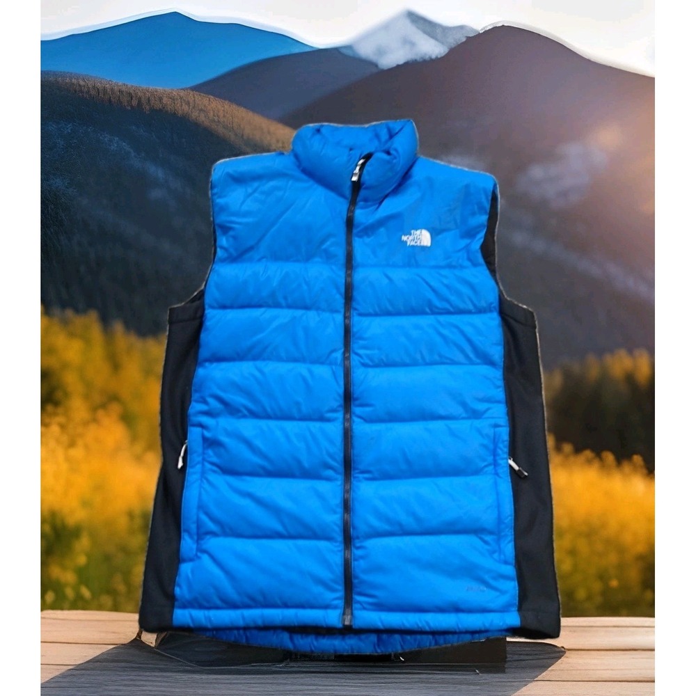 The North Face Puffer Vest‎ Mens Medium Blue Excellent 600 Down Quilted Hybrid